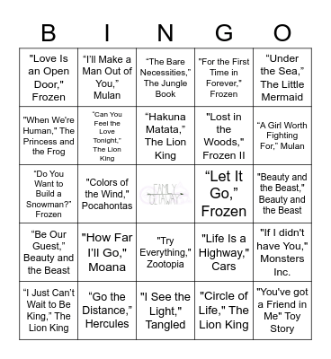 Disney Movies Bingo Card