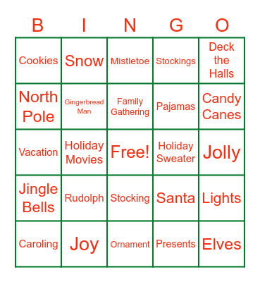 Holiday Bingo! Bingo Card