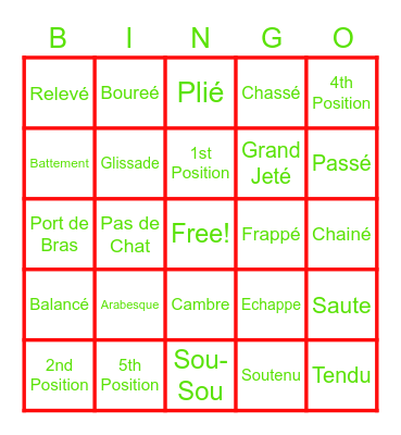 Dance Bingo Card