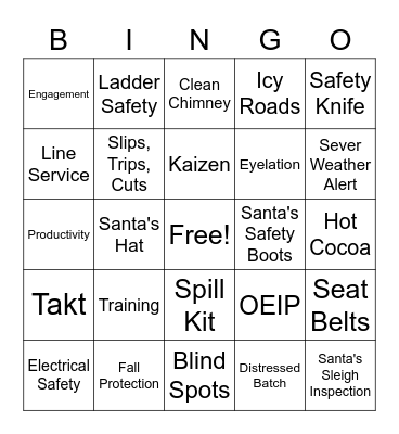 25 Days of Safety Bingo Card