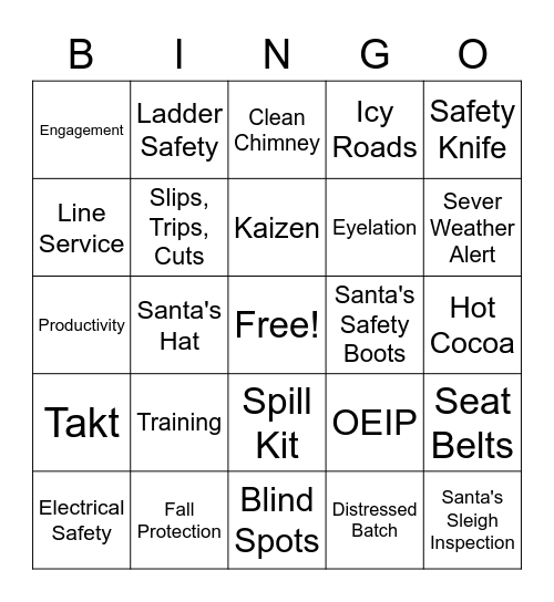 25 Days of Safety Bingo Card