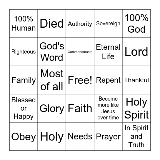 To Be Like Jesus Game 2 Bingo Card