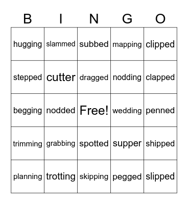 Double the ending and add Vowel Suffix Bingo Card