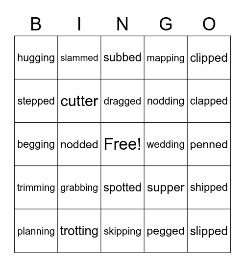 Double the ending and add Vowel Suffix Bingo Card