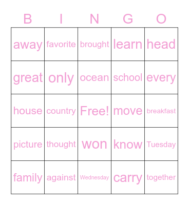 SIGHT WORDS BINGO UNITS 5-15 Bingo Card