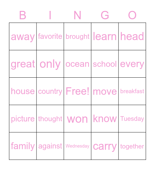 SIGHT WORDS BINGO UNITS 5-15 Bingo Card