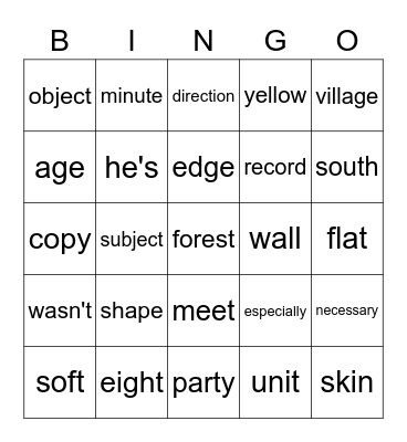 Sight Words Bingo Card