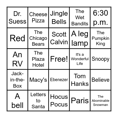 Christmas Movie Bingo Card