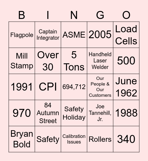 Merrick Trivia Bingo Card