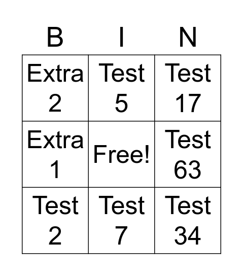 Test Bingo Card