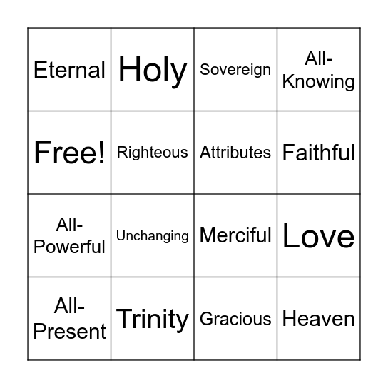 What Is God Like Game 1 Bingo Card
