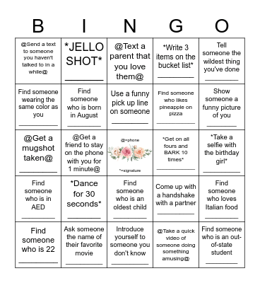 22nd Birthday BINGO Card