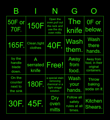 Safety Bingo Card