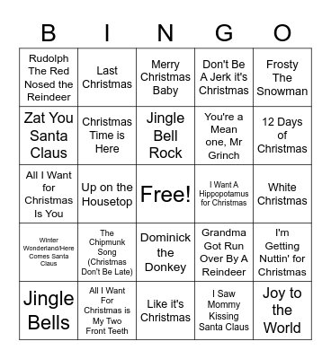 CHRISTMAS BINGO AS Bingo Card