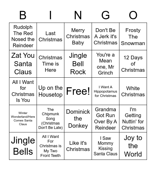 CHRISTMAS BINGO AS Bingo Card