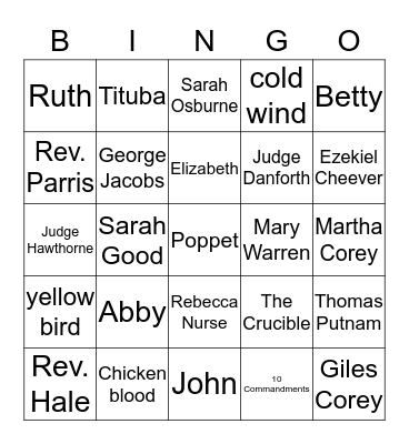 The Crucible Bingo Card
