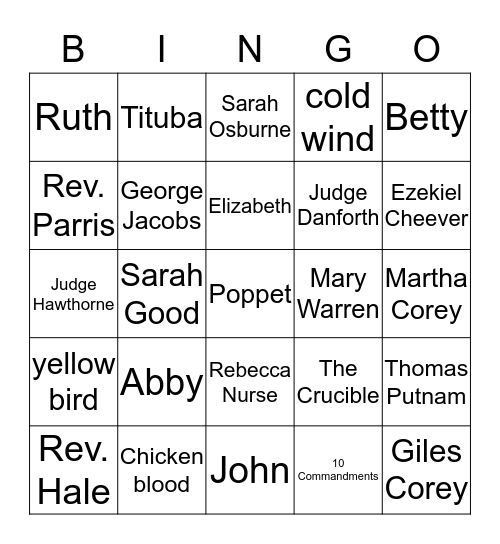 The Crucible Bingo Card