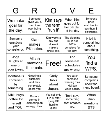 Spruce Team Bingo Card