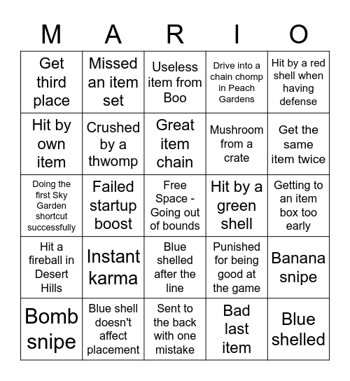 Mario Kart DS - Bingo Edition Bingo Card