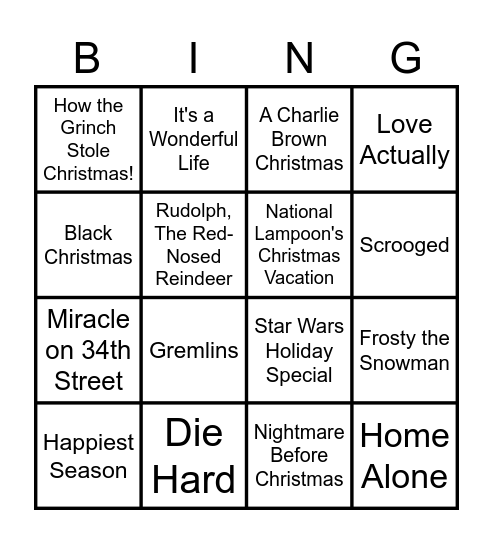 FCS Holiday Movie Bing(o) Bingo Card