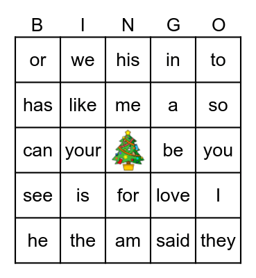 Heart Word BINGO Card