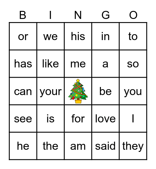 Heart Word BINGO Card