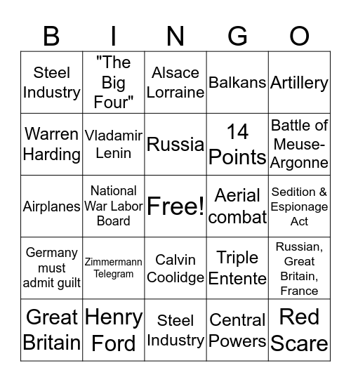U.S.HistoryChapter7 Bingo Card