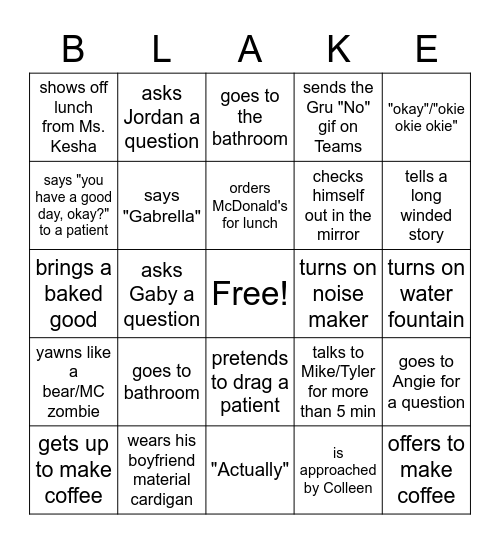 Blakey Bingo Card