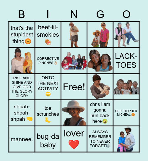 Mom's Manerims Bingo Card
