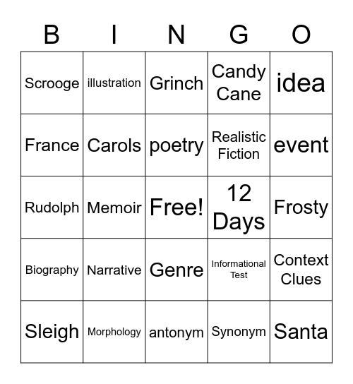 Holiday Fun Bingo Card