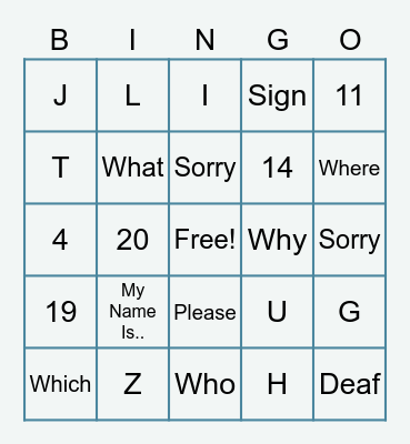 ASL Bingo Card