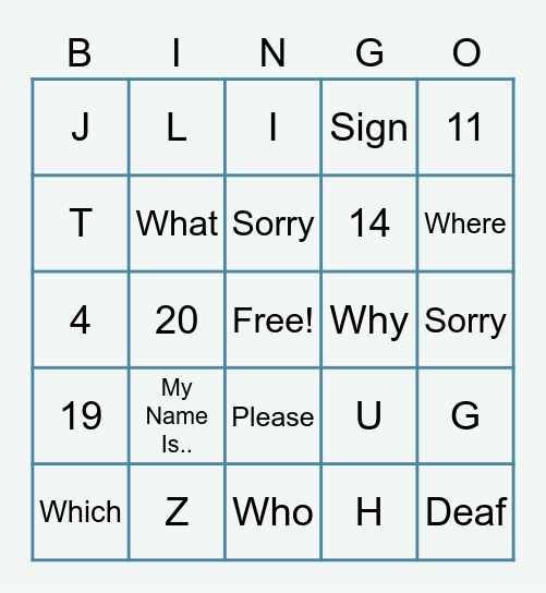 ASL Bingo Card