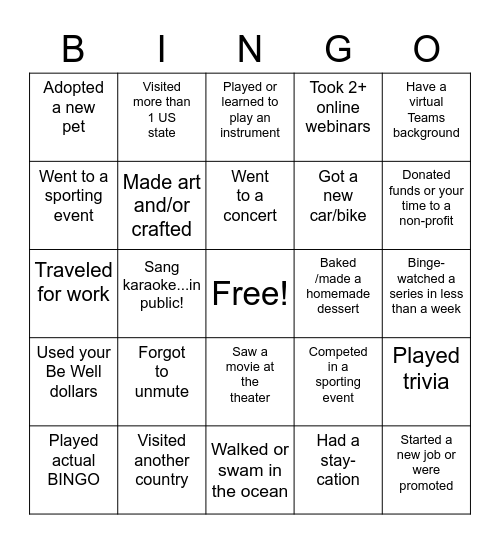 2022 Year in Review Bingo Card