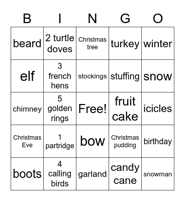 Hutton Christmas Bingo Card