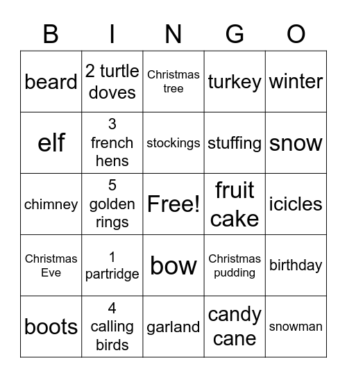 Hutton Christmas Bingo Card