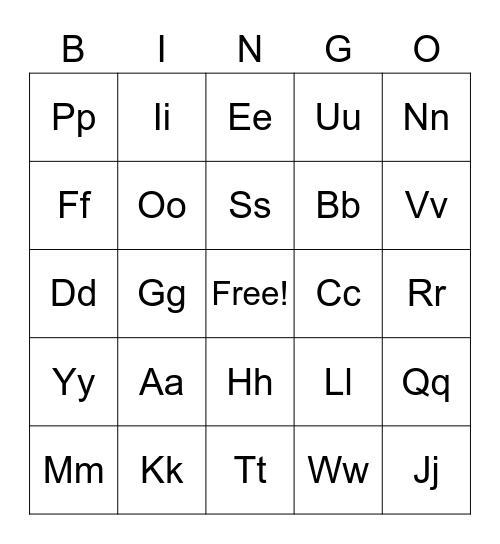 Letter Sound Bingo Card