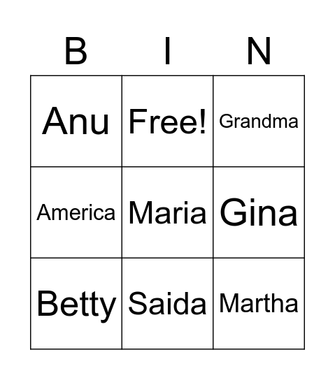 Mom Bingo Card