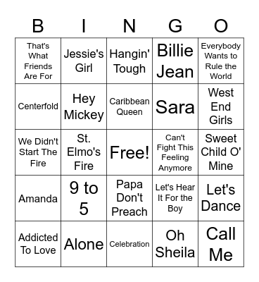 #1 Hits of the 80s Bingo Card