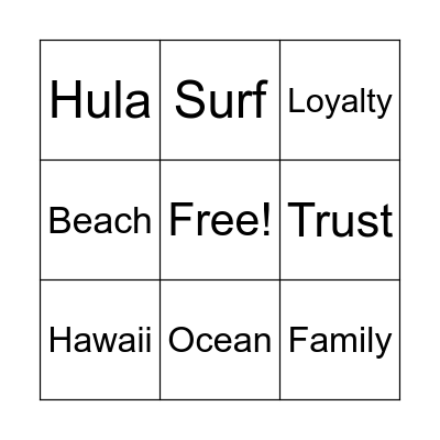 Lilo and Stitch Bingo Card