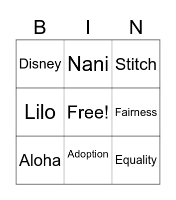 Lilo and Stitch Bingo Card