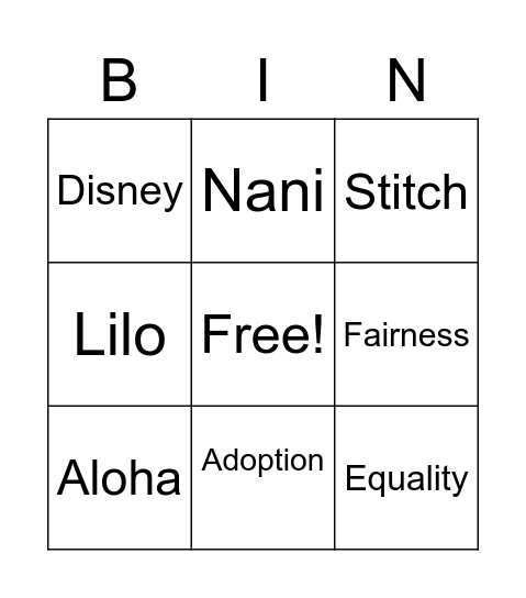 Lilo and Stitch Bingo Card