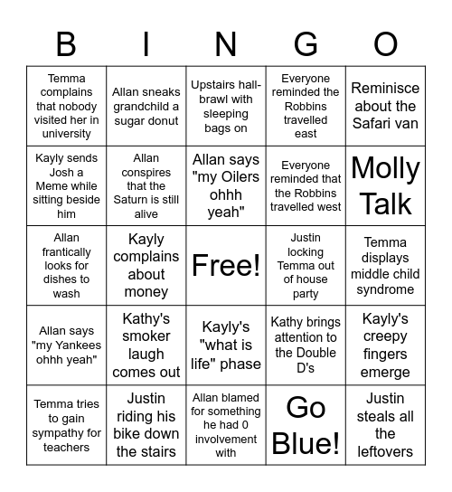 Robbins Bingo Card