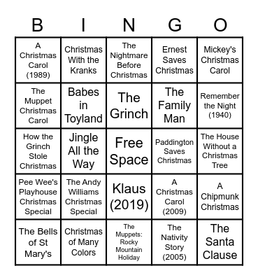 Christmas Movie Bingo Card