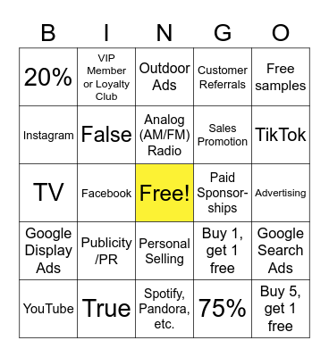 Marketing - Promotion Bingo Card