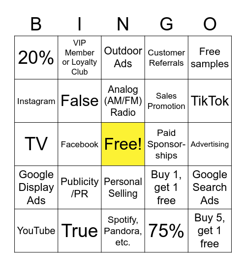 Marketing - Promotion Bingo Card