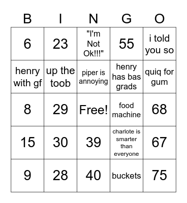 Number Bingo 1-75 Bingo Card