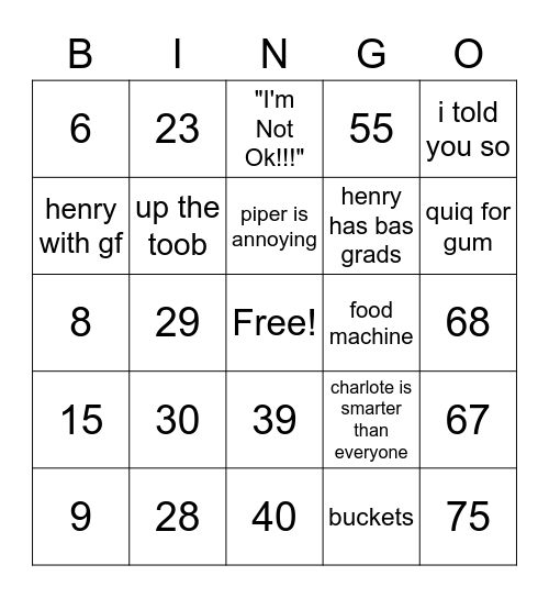 Number Bingo 1-75 Bingo Card