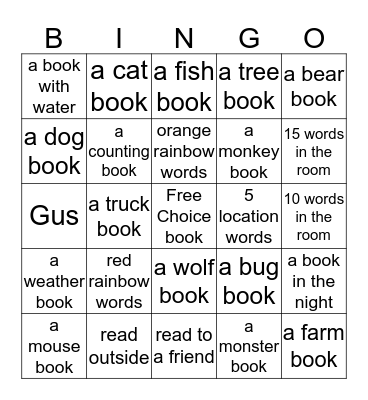 Reading Fun Bingo Card