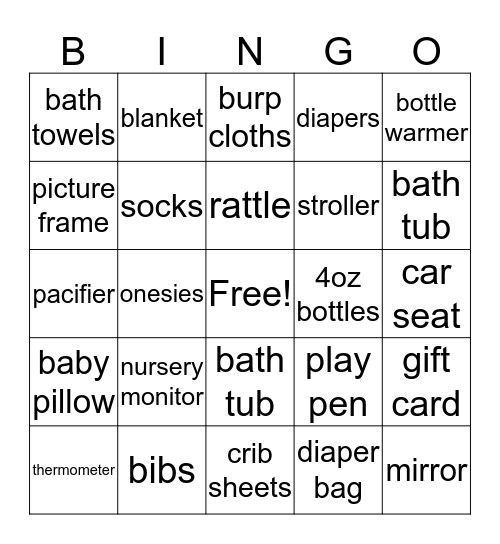 Karrington's Shower Bingo Card