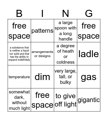 Vocabulary Bingo Card